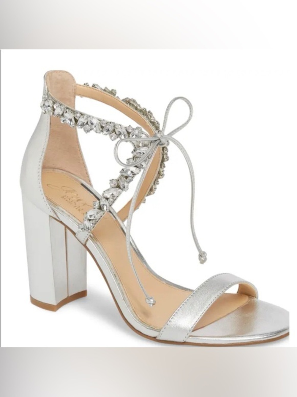 Jewel Badgley Mischka Silver Crystal Lace-Up Block Heel Sandals